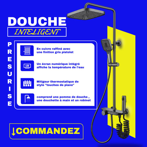 Colonne de douche intelligente à température constante à effet pluie 4 en 1